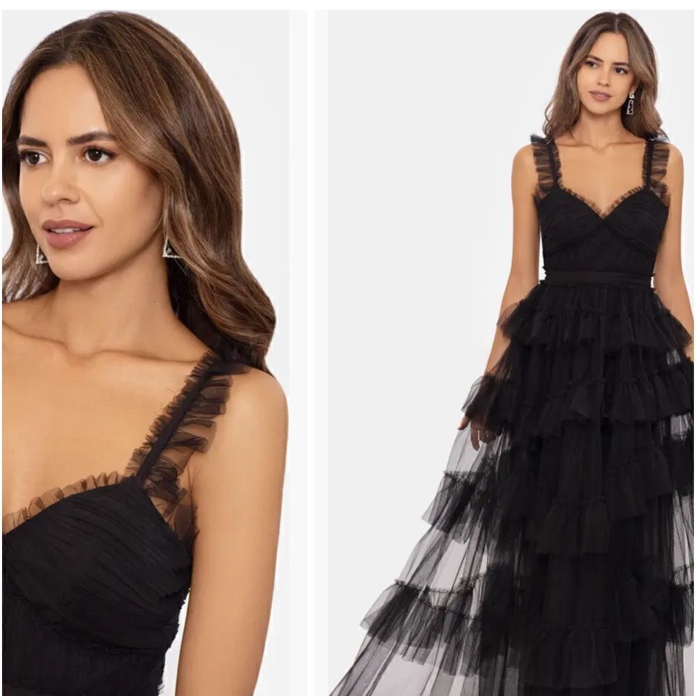 Betsy & Adam A25697 Women's Ruffled Tiered Gown $299